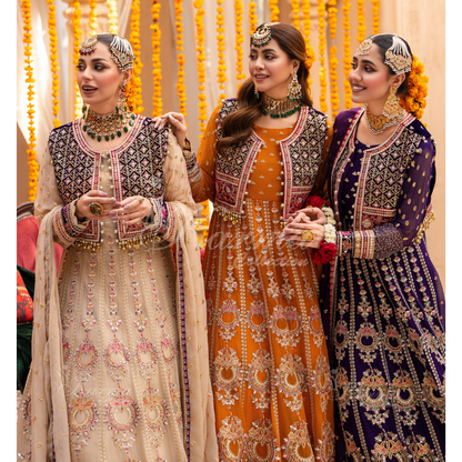 Luxury Embroidered  chiffon long Maxi with velvet jacket | Wedding Collection | karma Collection | UMKC01401