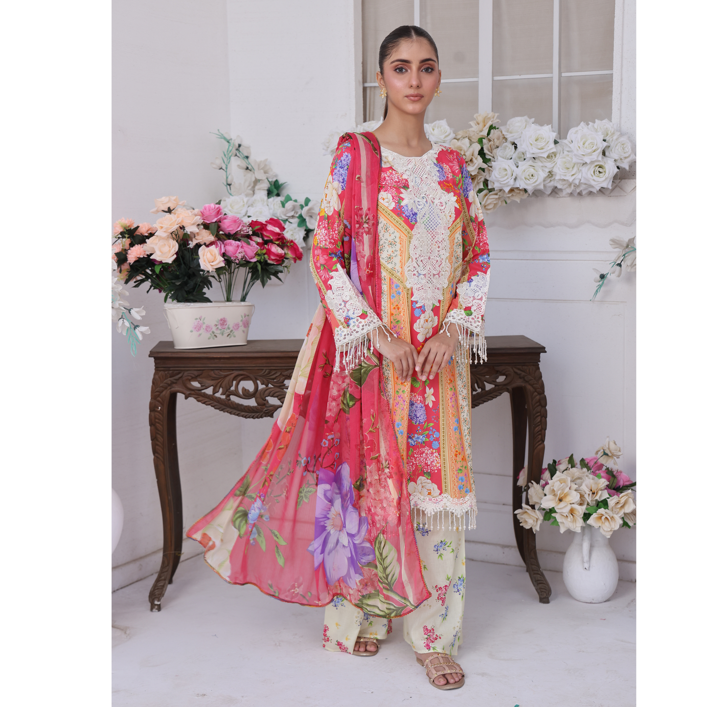 UA-94 3 Pc Embroidered Printed Summer Lawn | Ready to Wear | Umnaa