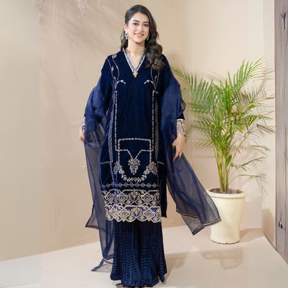3 Pc Luxury velvet Dress | Winter Collection | Raniya.h | UMRAH01001