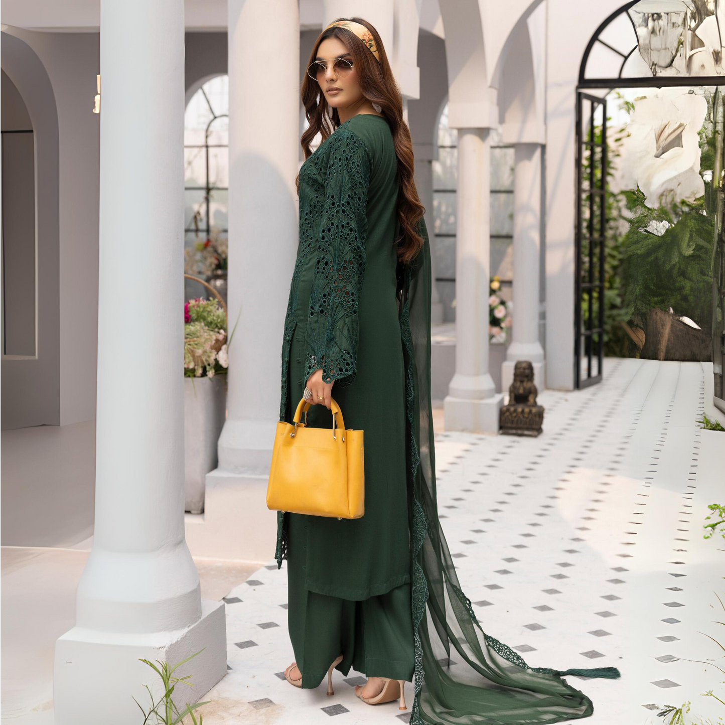3 Pc Linen Chikenkari Ready to Wear Dress | Simrans | UMSIM4