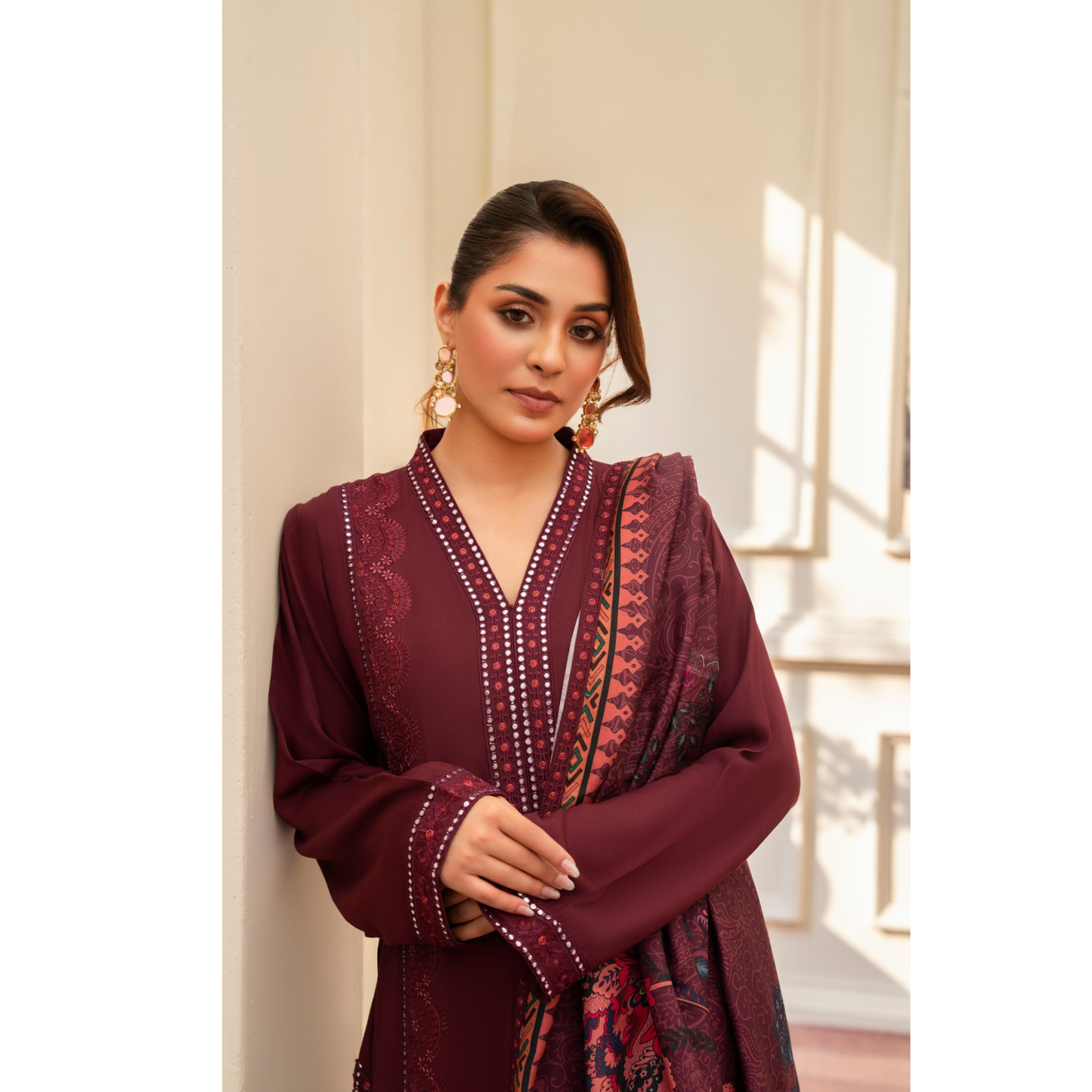 (MAROON) 3Pc Ready to Wear Embroidered Printed Collection | Karma Collection | UMKC0805