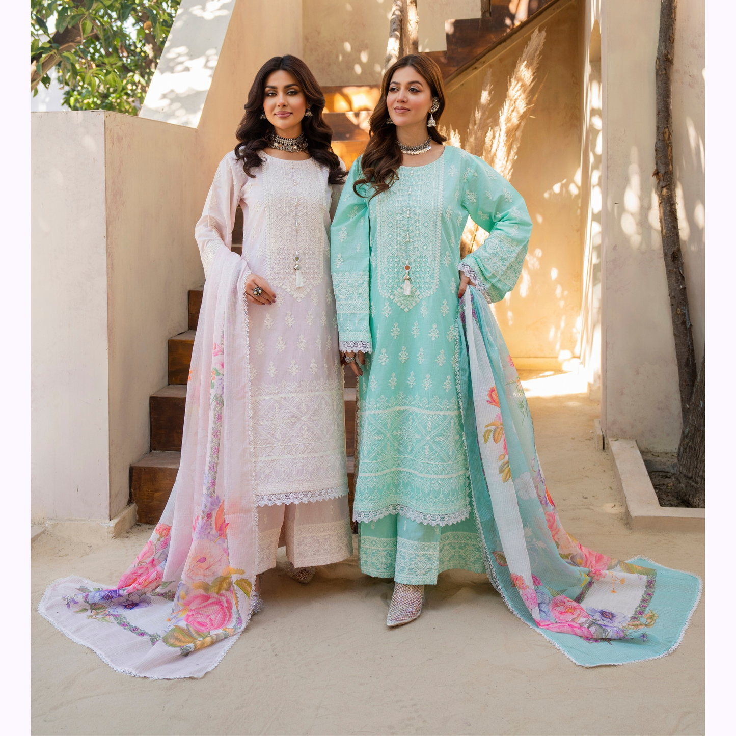 KC-1439 Embroidered Cambric Cotton Dress Ready to Wear 3 Pc - Karma Collection