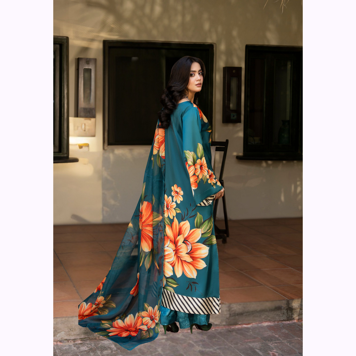 "Eliana" Embroidered Printed Shamooz Silk by Karma Collection | Asian Clothes | Eid