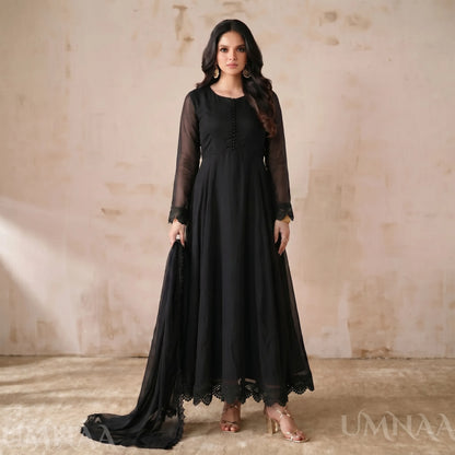 UA-204 Luxury Embroidered Chiffon Frock Collection 3 Pc | Ready to Wear | Umnaa
