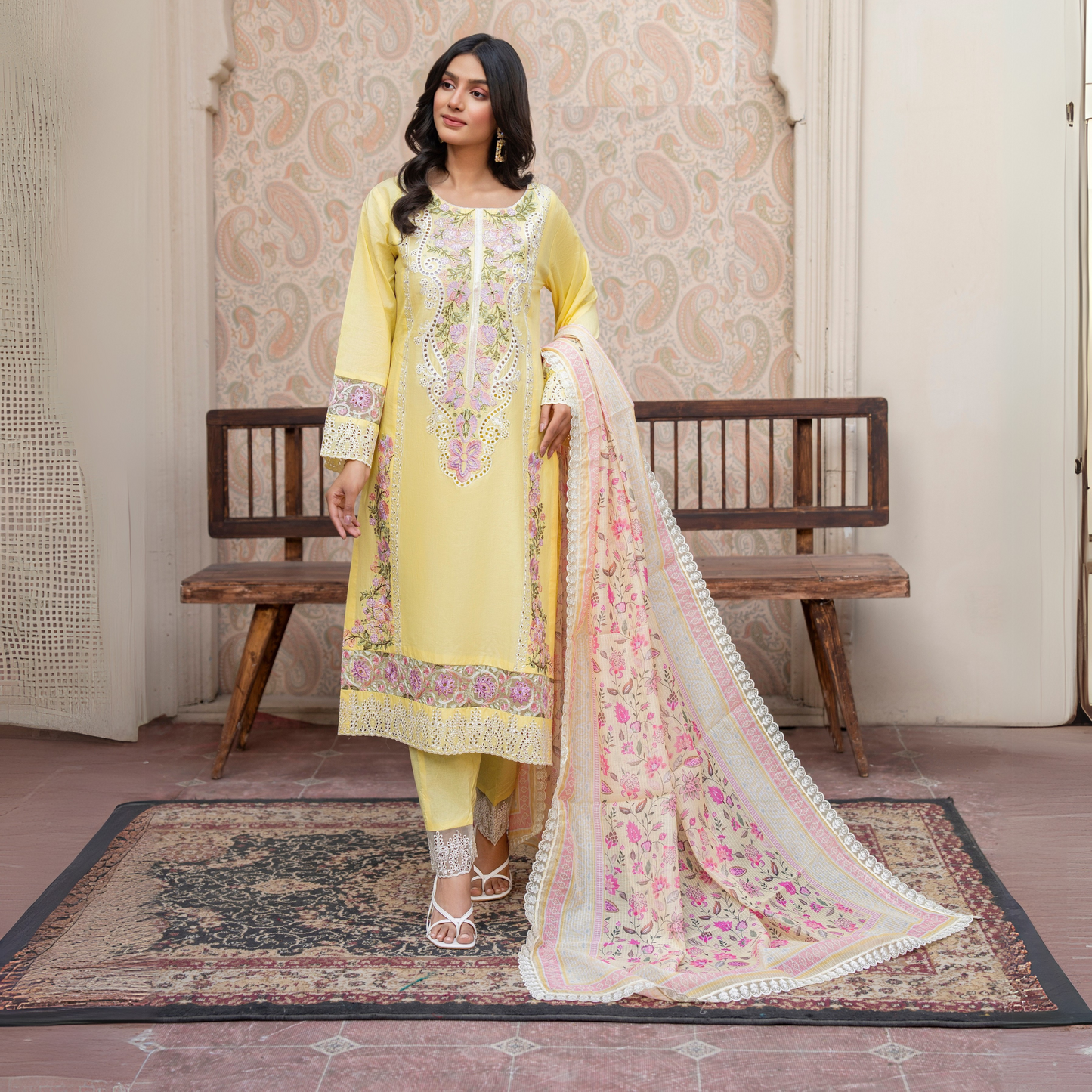 UKC-19 Chikenkari Cambric Cotton Ready to Wear Eid Collection 3 Pc - Karma Collection