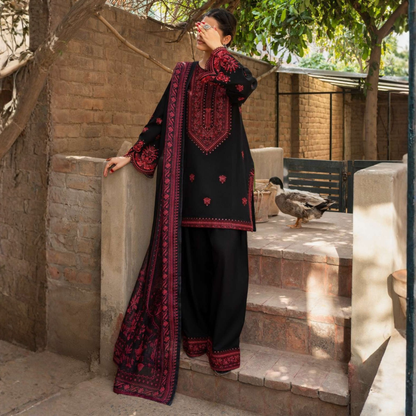 UA-156 Embroidered Slub Linen Farshi Shalwar dress by umnaa