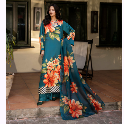 "Eliana" Embroidered Printed Shamooz Silk by Karma Collection | Asian Clothes | Eid