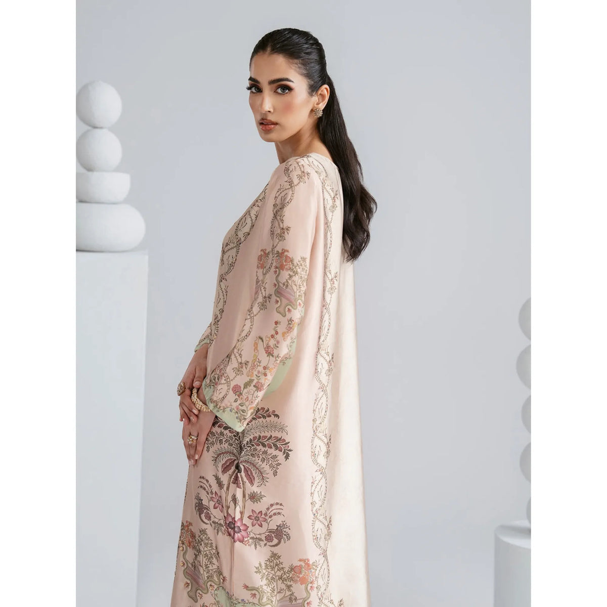 UAL-08 Printed Silk Kaftan with Trouser 2 Pc Set | Ally's