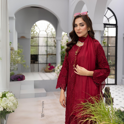 3 Pc Linen Chikenkari Ready to Wear Dress | Simrans | UMSIM4