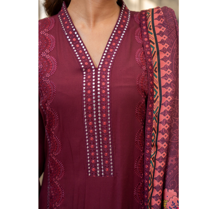 (MAROON) 3Pc Ready to Wear Embroidered Printed Collection | Karma Collection | UMKC0805