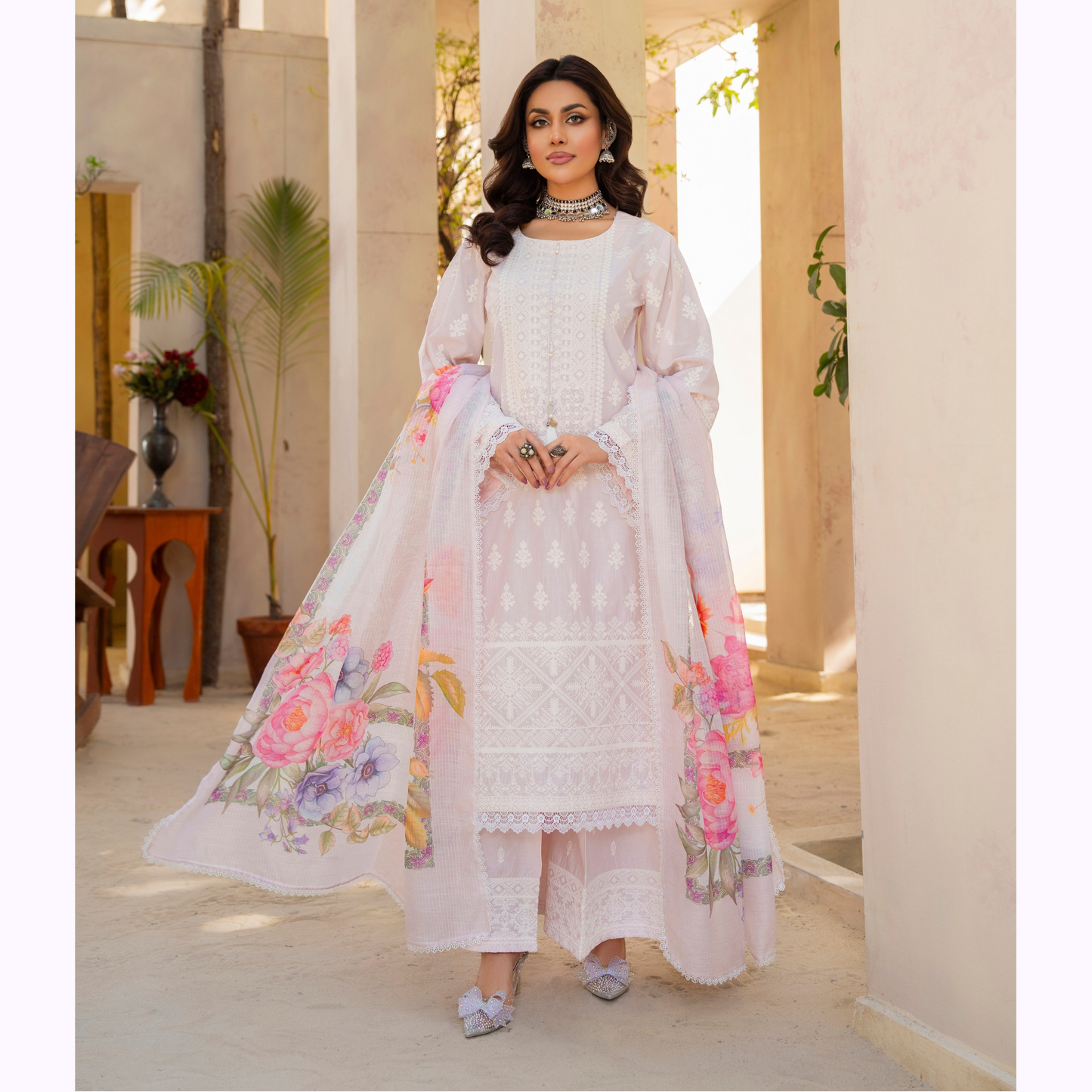 KC-1439 Embroidered Cambric Cotton Dress Ready to Wear 3 Pc - Karma Collection