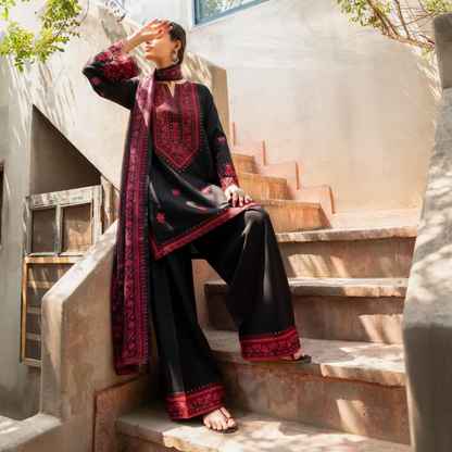 UA-156 Embroidered Slub Linen Farshi Shalwar dress by umnaa