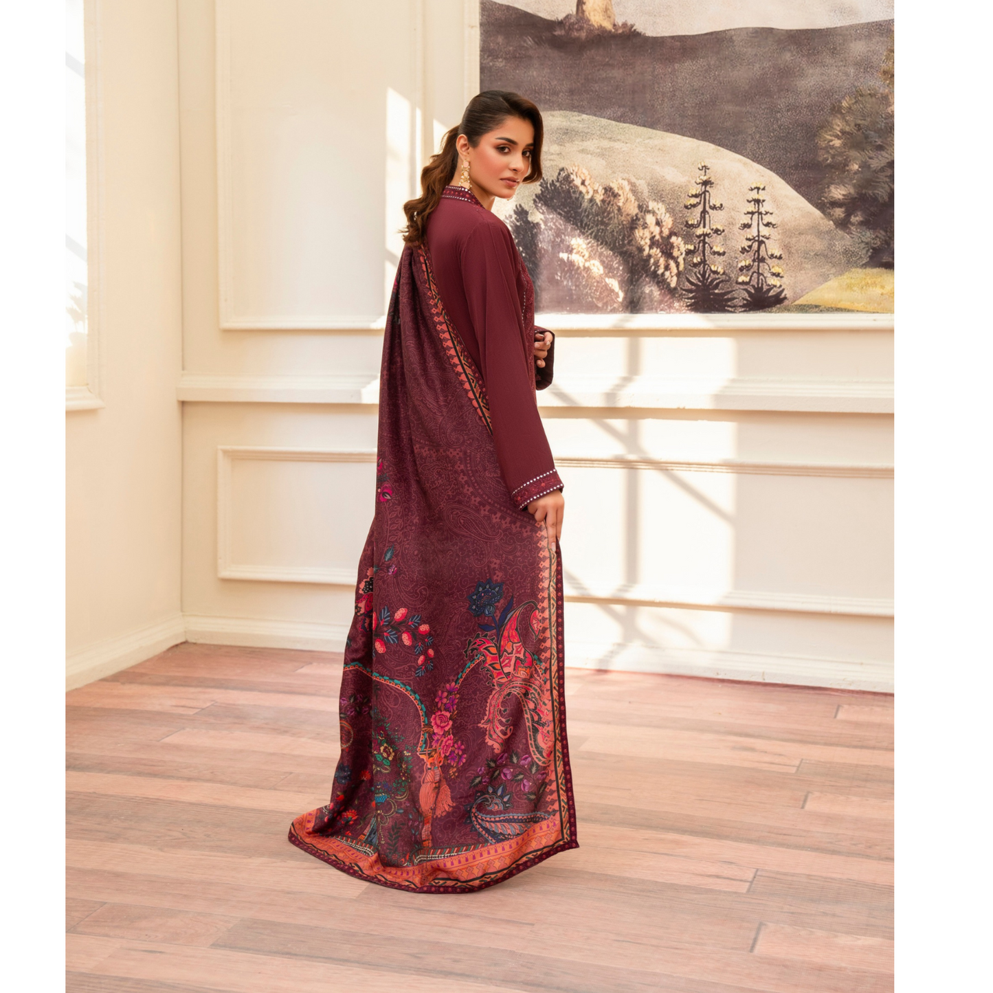 (MAROON) 3Pc Ready to Wear Embroidered Printed Collection | Karma Collection | UMKC0805