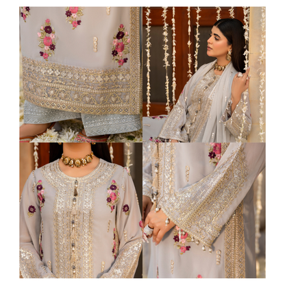 F-496 "Hayat" Embroidered Georgette Chiffon 3 Pc Collection