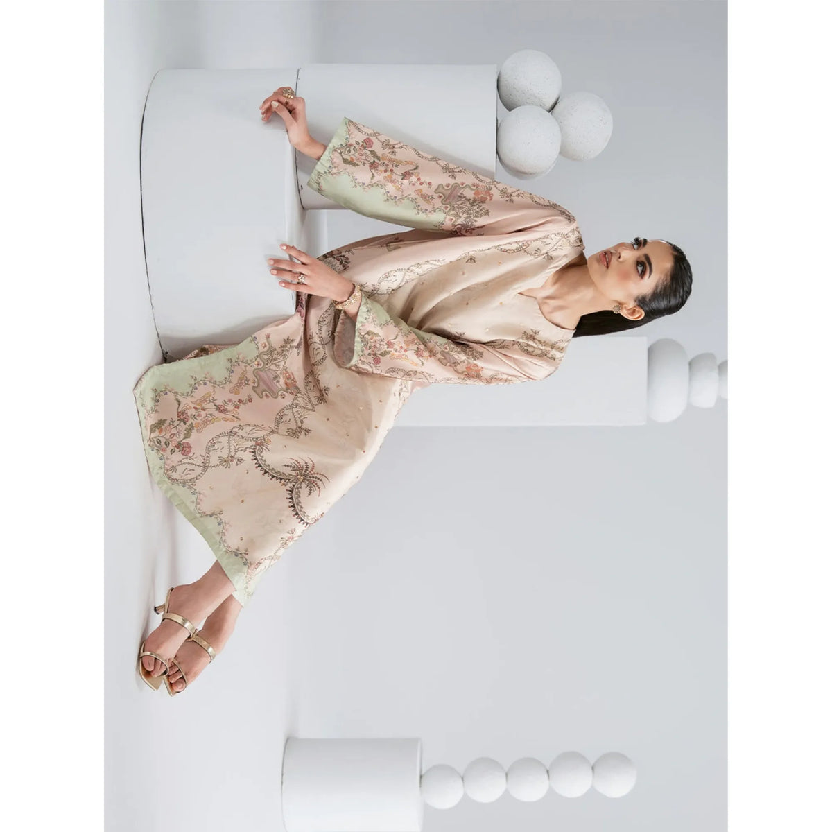 UAL-08 Printed Silk Kaftan with Trouser 2 Pc Set | Ally's