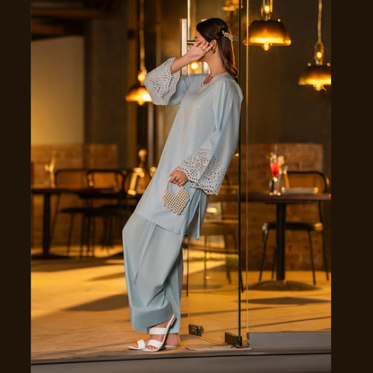 UCA-18 2 Pc Casual Cotton Farshi Shalwar Chikenkari Co-Ords Set | Ready to Wear | Casuallite