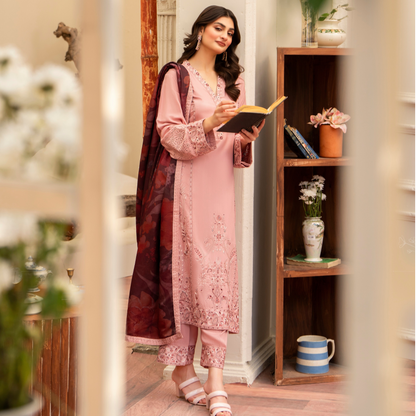 (TEA PINK) 3 Pc Ready to Wear Embroidered Printed Collection | Karma Collection | UMKC0806