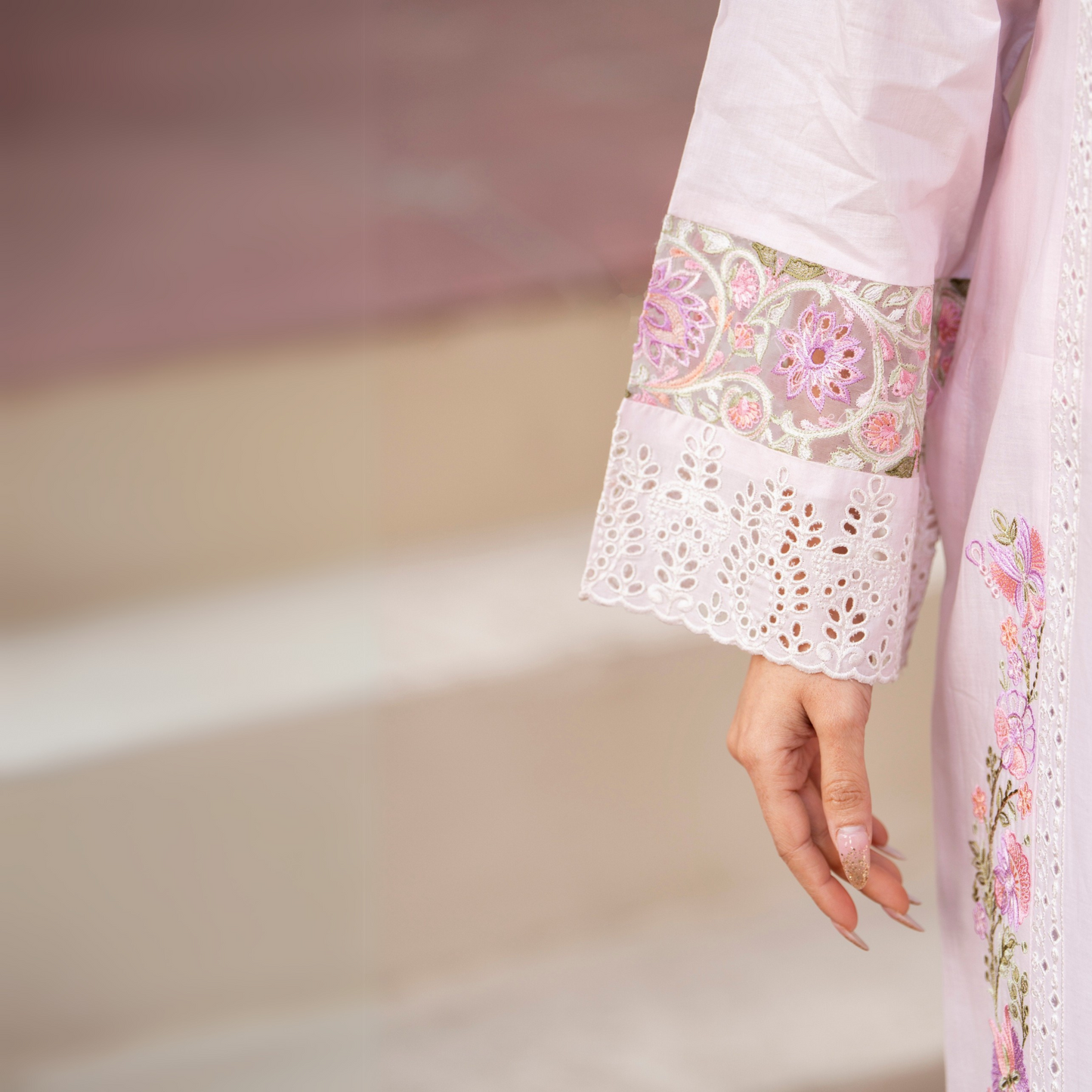 UKC-19 Chikenkari Cambric Cotton Ready to Wear Eid Collection 3 Pc - Karma Collection