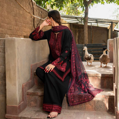 UA-156 Embroidered Slub Linen Farshi Shalwar dress by umnaa