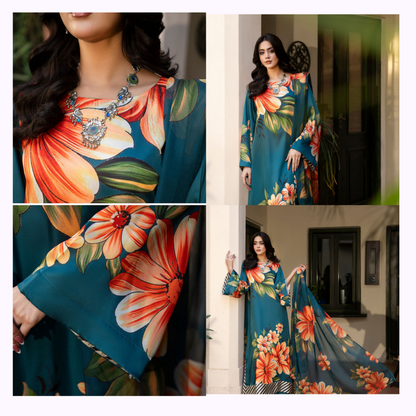 "Eliana" Embroidered Printed Shamooz Silk by Karma Collection | Asian Clothes | Eid