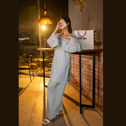 UCA-18 2 Pc Casual Cotton Farshi Shalwar Chikenkari Co-Ords Set | Ready to Wear | Casuallite