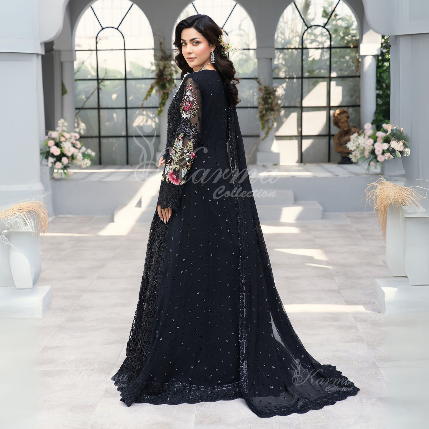 Luxury Embroidered Chiffon long Maxi with chiffon duppata  | Wedding Collection | karma Collection | UMKC01101