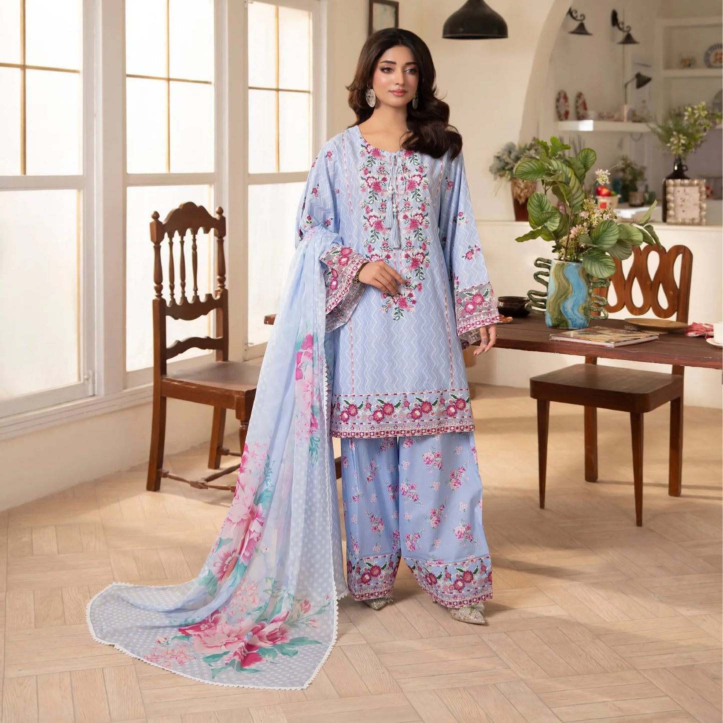 "Gulmahar" Embroidered Lawn Farshi Shalwar Collection by karma Collection