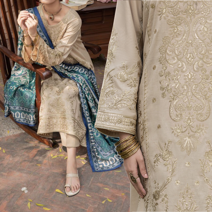 (Ivory) Embroidered Linen 3 Pc Ready to Wear by Casuallite