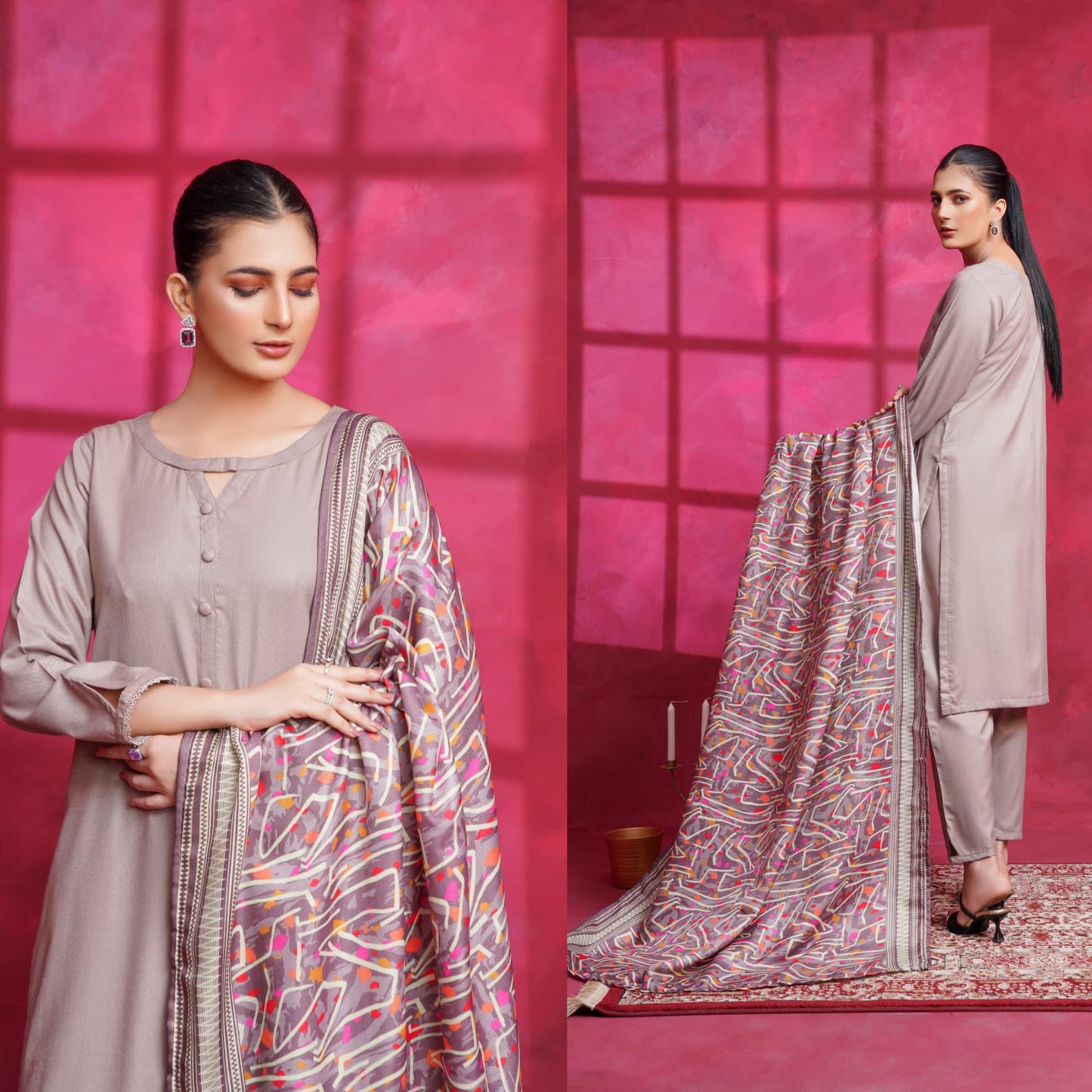 (Pale Silver) Dhanak Dress with Wool Shawl |3 Pc| Winter Collection | Hayats