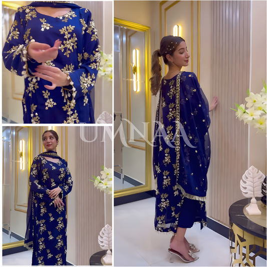 UA-26 3 Piece Embroidered Chiffon Party wear Pakistani Dress | Umnaa