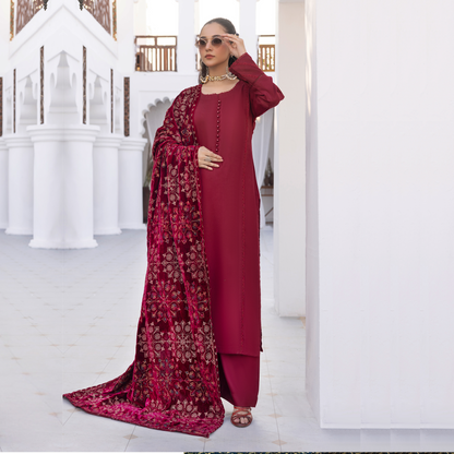 Dhanak Dress Heavily Embroidered Velvet Shawl  3 Pc Ready-to-wear by SIMRANS