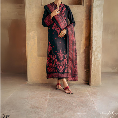 (Black) Embroidered Cotton 3 Pc Ready to Wear by Casuallite