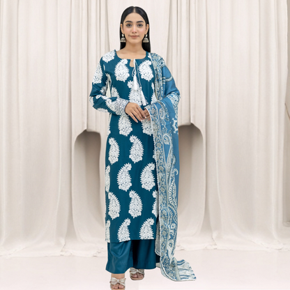 Winter Linen Embroidered Dress 3 Pc |Ready to Wear| Rangz | UMRGZ3800