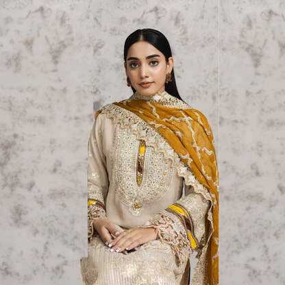 Luxury Handwork Embroidered Dress with Chiffon Dupatta 3 Pc | Winter Collection | Rangz | UMRGZ4000