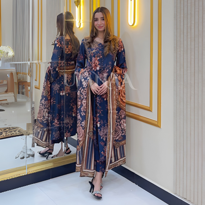 UA-33 Printed Embroidered Winter Linen 3 Pc Dress | Ready to wear | UMNAA