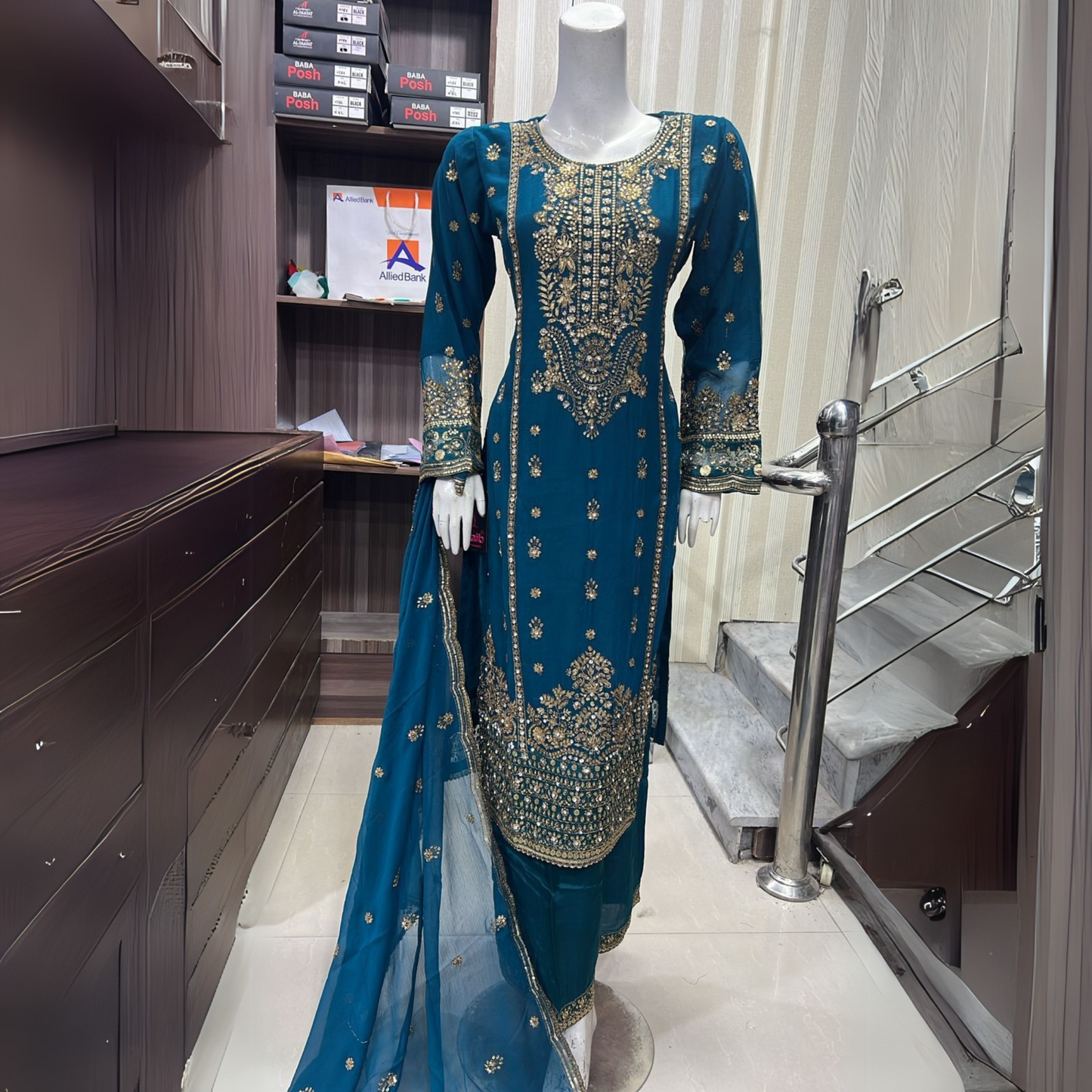 UA-48 Luxury Embroidered Chiffon Dress with Chiffon Dupatta 3 Pc |Ready to Wear| UMNAA