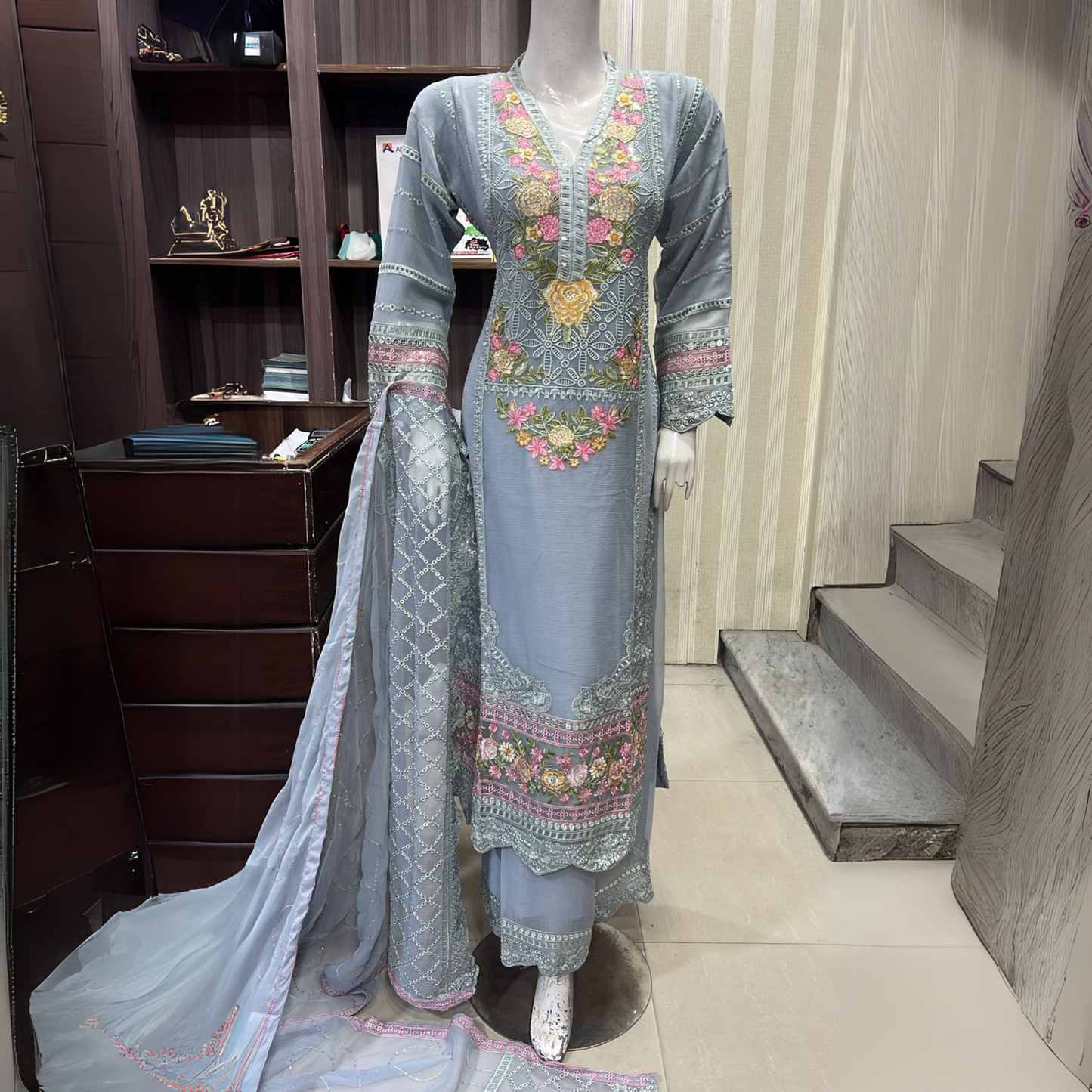 UA-52 3 Pc Luxury mother daughter Embroidered Chiffon Collection- Umnaa