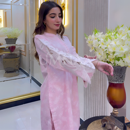 UA-56 (Light Pink) 2 Pc Embroidered Cambric Cotton Pakistani Dress | Ready to Wear | UMNAA