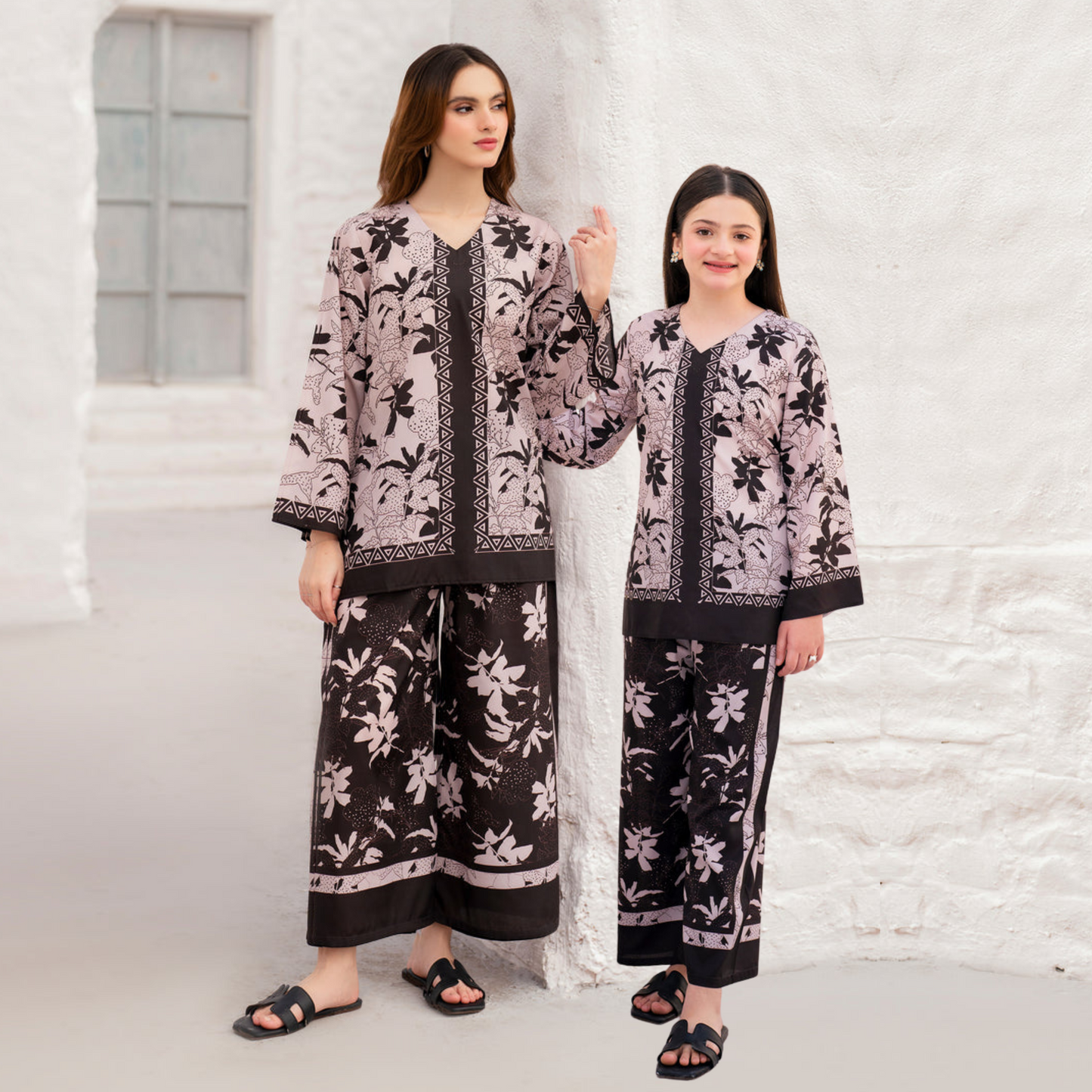 2 Pc Mother & Daughter Pakistani Printed Co-ord Set Collection by Garnet