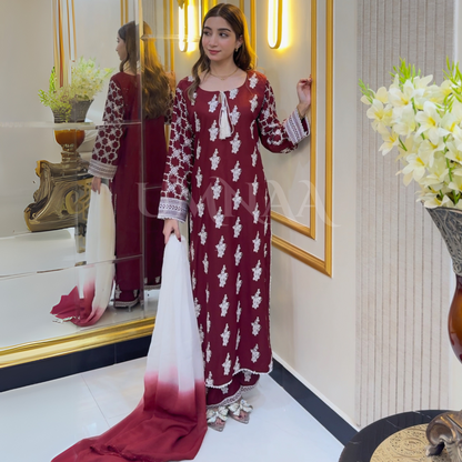 UA-57 3 Pc Luxury mother daughter Embroidered Linen Collection- Umnaa