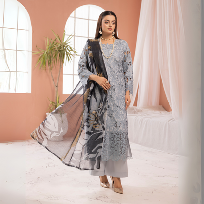 UMS-16 3 Pc Chikenkari Cambric Cotton Ready to Wear Dress | Simrans