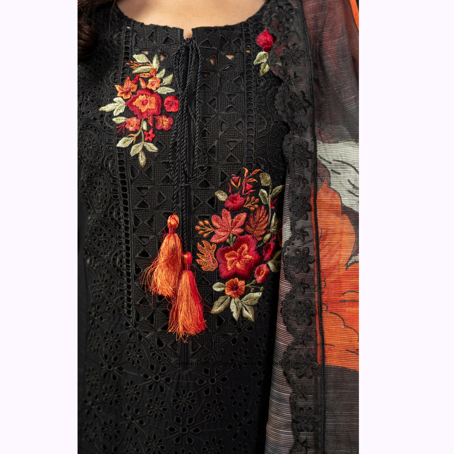 UKC-26 Embroidered Chikenkari Cambric Cotton Ready to Wear 3 Pc - Karma Collection