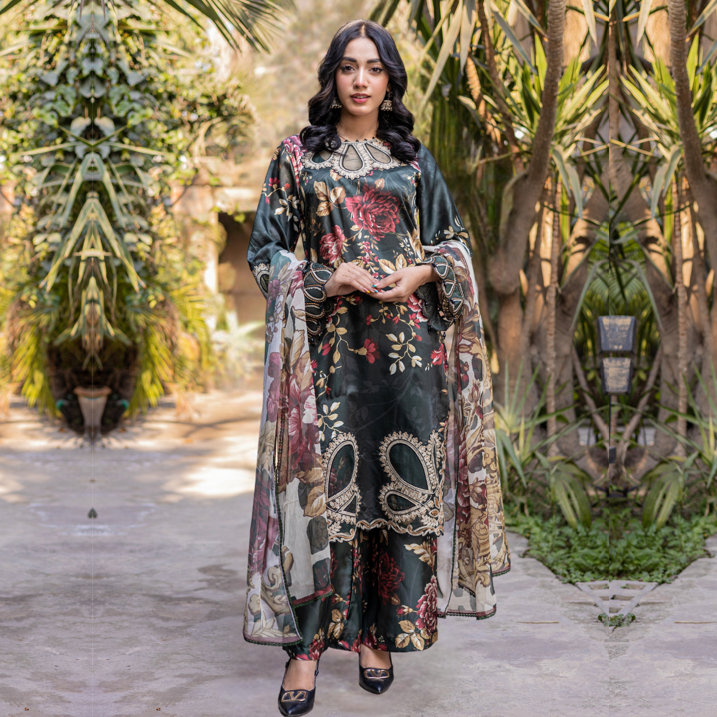 UMRZ-42 Embroidered Printed Silk Pakistani 3 Pc Dress| Ready to Wear | Rangz
