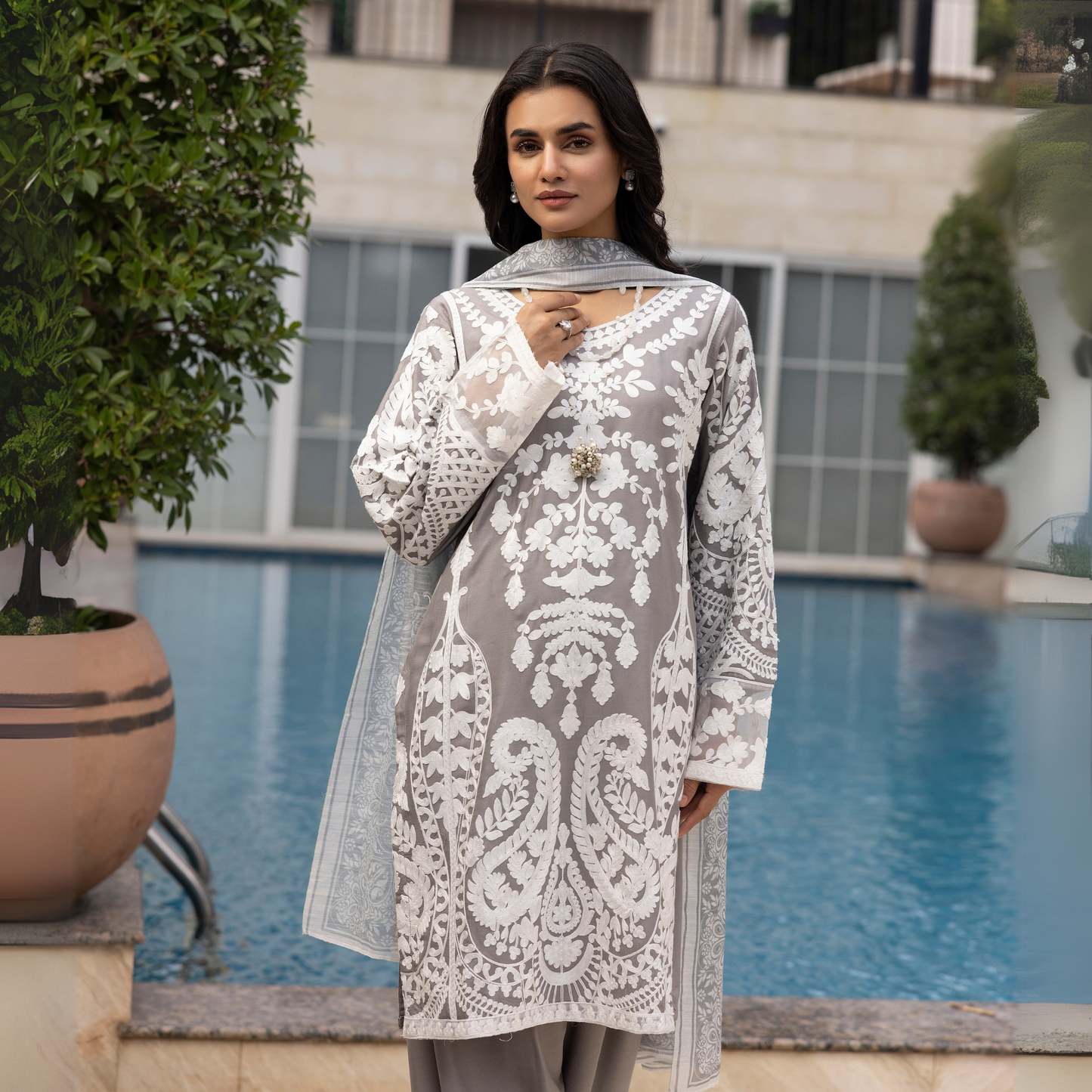 UMS-17 Embroidered Linen Farshi Shalwar kameez 3 Pc Pakistani Dress | Ready to wear | Simrans