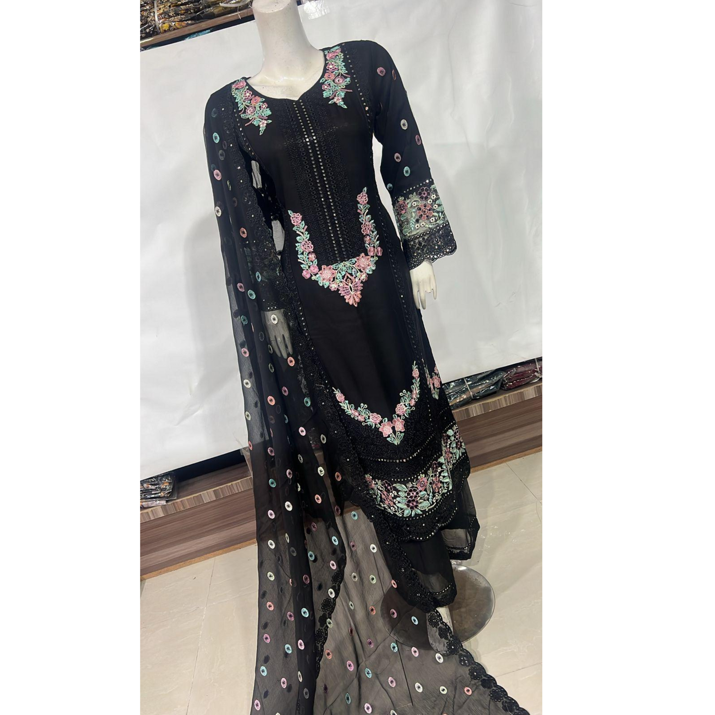 UA-65 3 Pc Luxury Embroidered Chiffon Collection- Umnaa