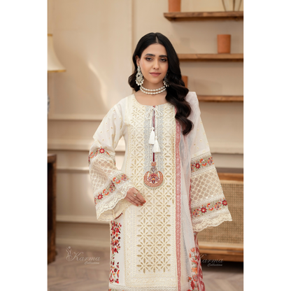 KC-1431 Embroidered Cambric Cotton Dress Ready to Wear 3 Pc - Karma Collection