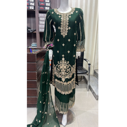 U-73 3 Pc women's Embroidered Chiffon salwar kameez Pakistani Indian fashion Traditional Womenswear Festive collection-UMNAA