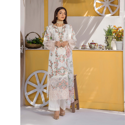 Floral Embroidered Viscose Linen 3 Pc Pakistani Dress | Ready to wear | Traditional Thread