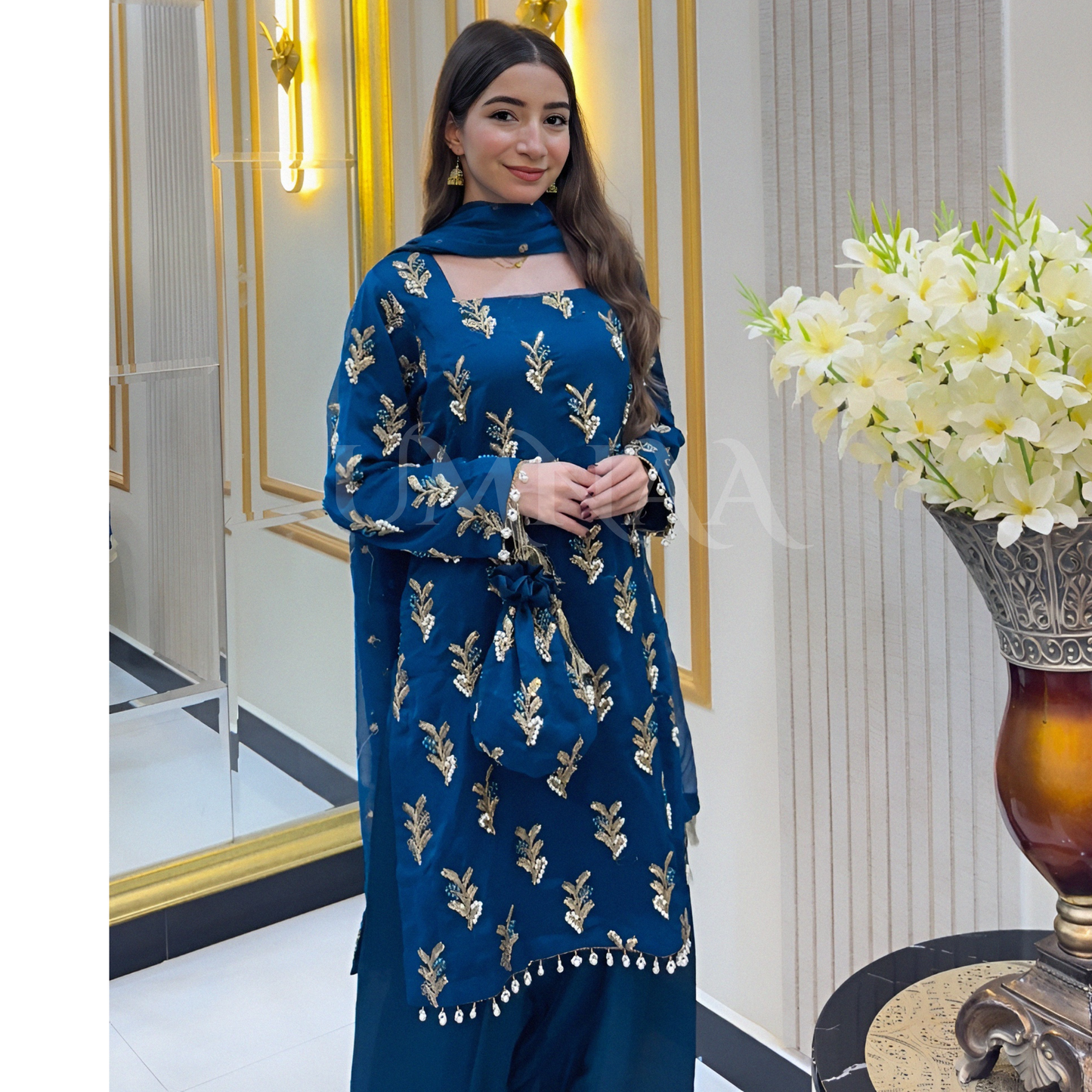 Embroidered Chiffon Luxury Trendy Farshi Shalwar with Potli Festive Collection- Umnaa