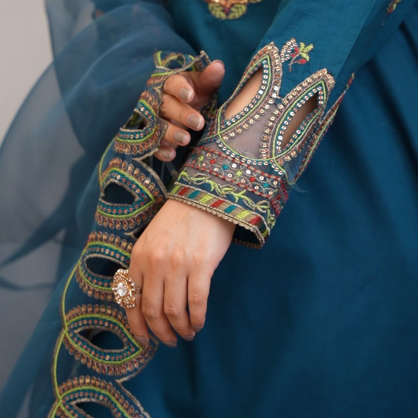 (Teal Blue) Luxury Cambric Cotton Farshi Shalwar Ready to Wear Pakistani Dress | Umnaa